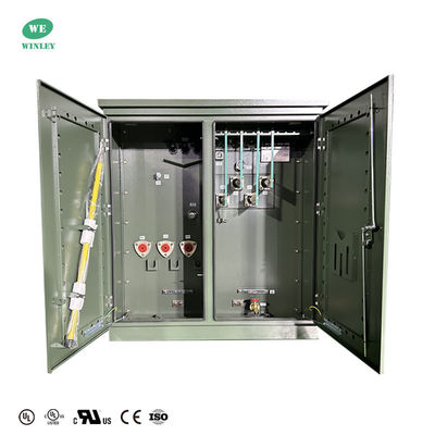 Transformateur de distribution immergé dans l'huile à trois phases monté sur un tampon de 1300 Kva de 13,8 KV à 480 V certifié UL