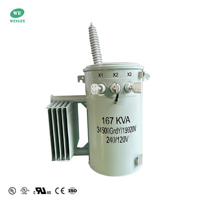 Transformateurs de distribution immergés dans l'huile à phase unique standard ANSI 167KVA 34500V à 120V double enroulement