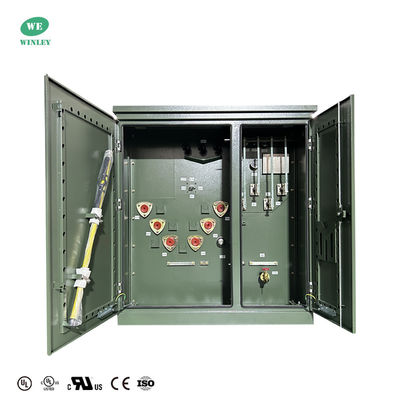 Transformateur triphasé monté sur socle, immergé dans l'huile, pour la distribution d'énergie, 150 kVA, 12470 V à 208 V, normes ANSI IEEE avec certificat UL