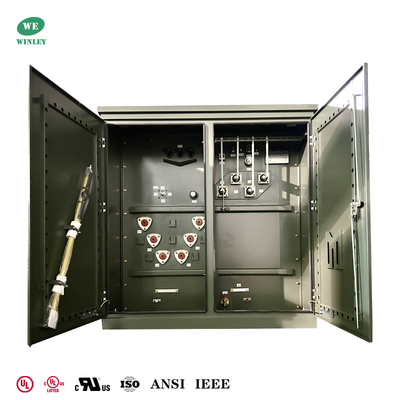 Transformateur de distribution triphasé monté sur socle de 2000 kVA, certifié UL/CUL American Standard, 12470 V à 480 V, rempli de liquide